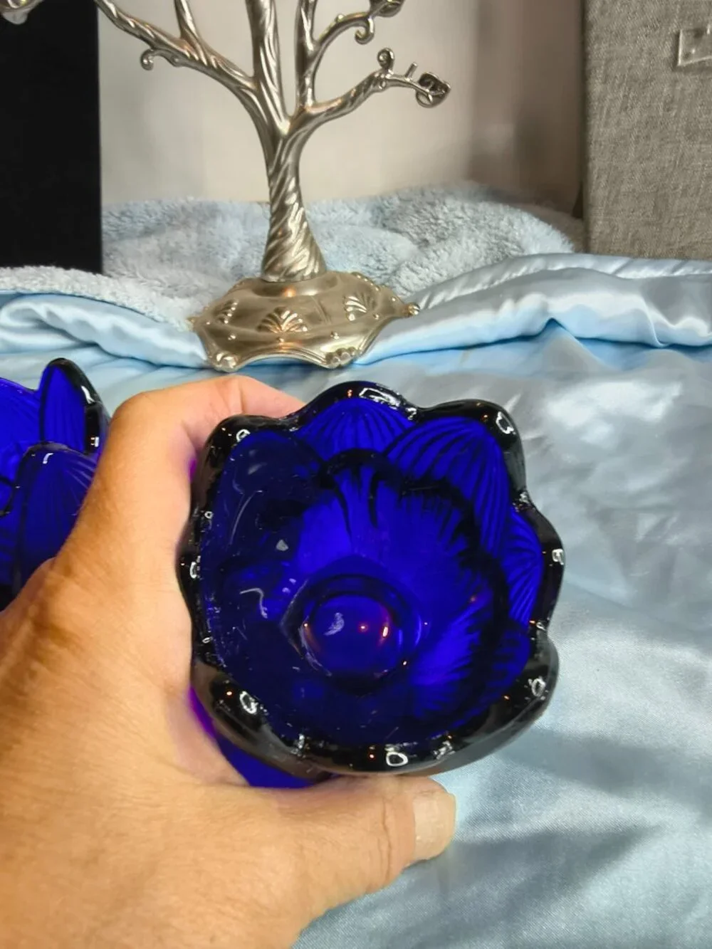 Vintage Fenton Lotus or Tulip Pattern Candle Holders